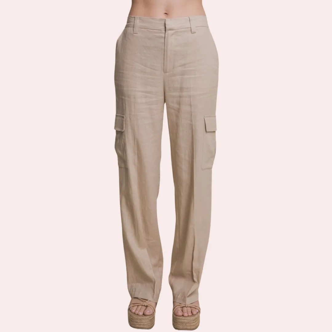 Khaki linen cargo pants
