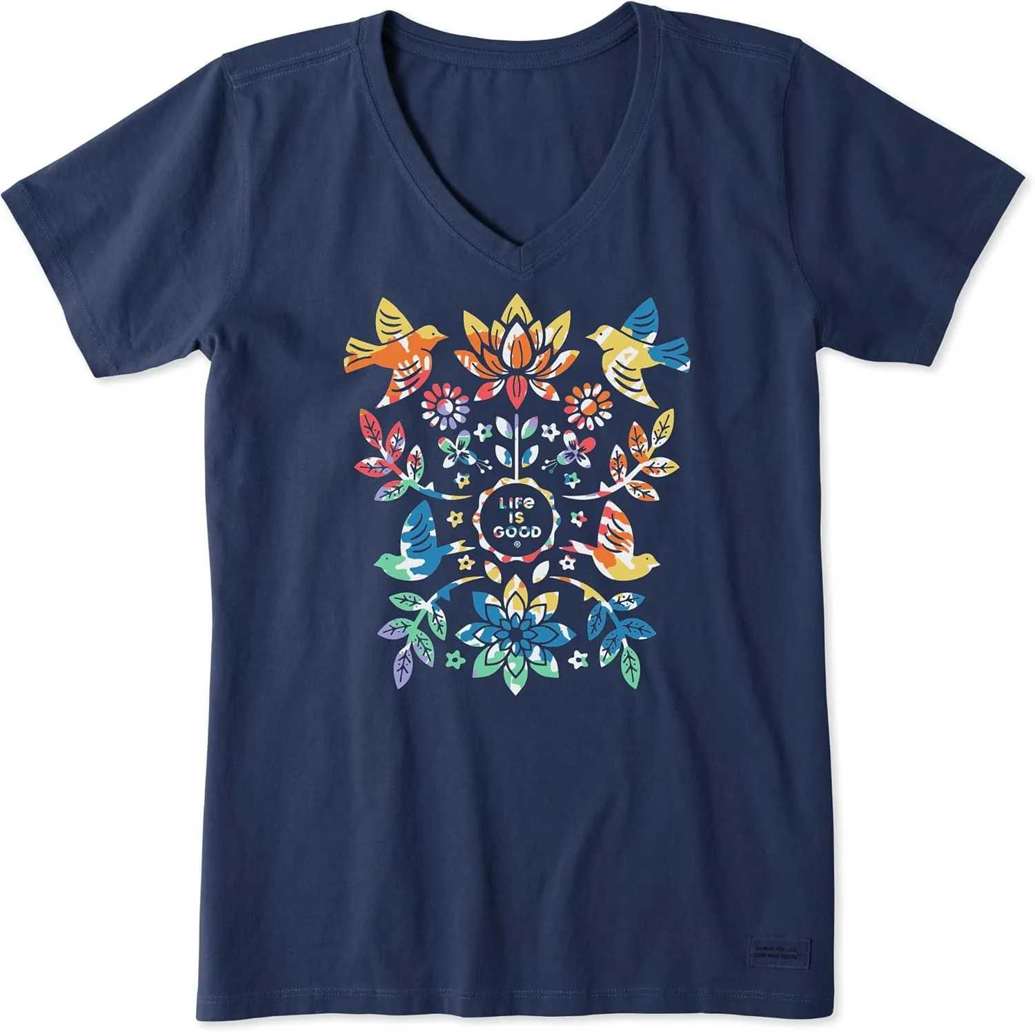 Life is Good Women's Crusher Tee Shirt, Short Sleeve Cotton Graphic T-Shirts, Folk Art Garden Tie Dye