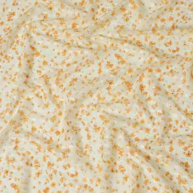 Light yellow uragiri cotton voile fabric with same tone jacquard having latte multicolor print in abstract design-D17037
