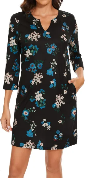 Lightbare Womens 3/4 Sleeve Dress with Pockets UPF 50  Casual Sun Dress Breathable Quick Dry for Beach Hiking Outdoors Party