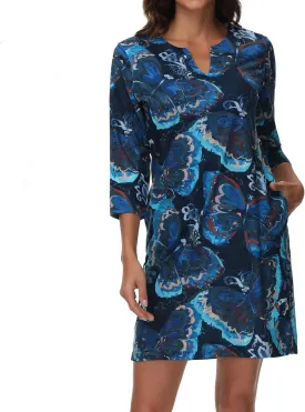 Lightbare Womens 3/4 Sleeve Dress with Pockets UPF 50  Casual Sun Dress Breathable Quick Dry for Beach Hiking Outdoors Party