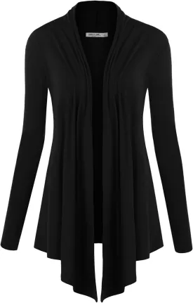 Lock and Love Women's Draped Front Open Asymmetrical Cardigan - Casual Long Sleeve Lightweight Duster