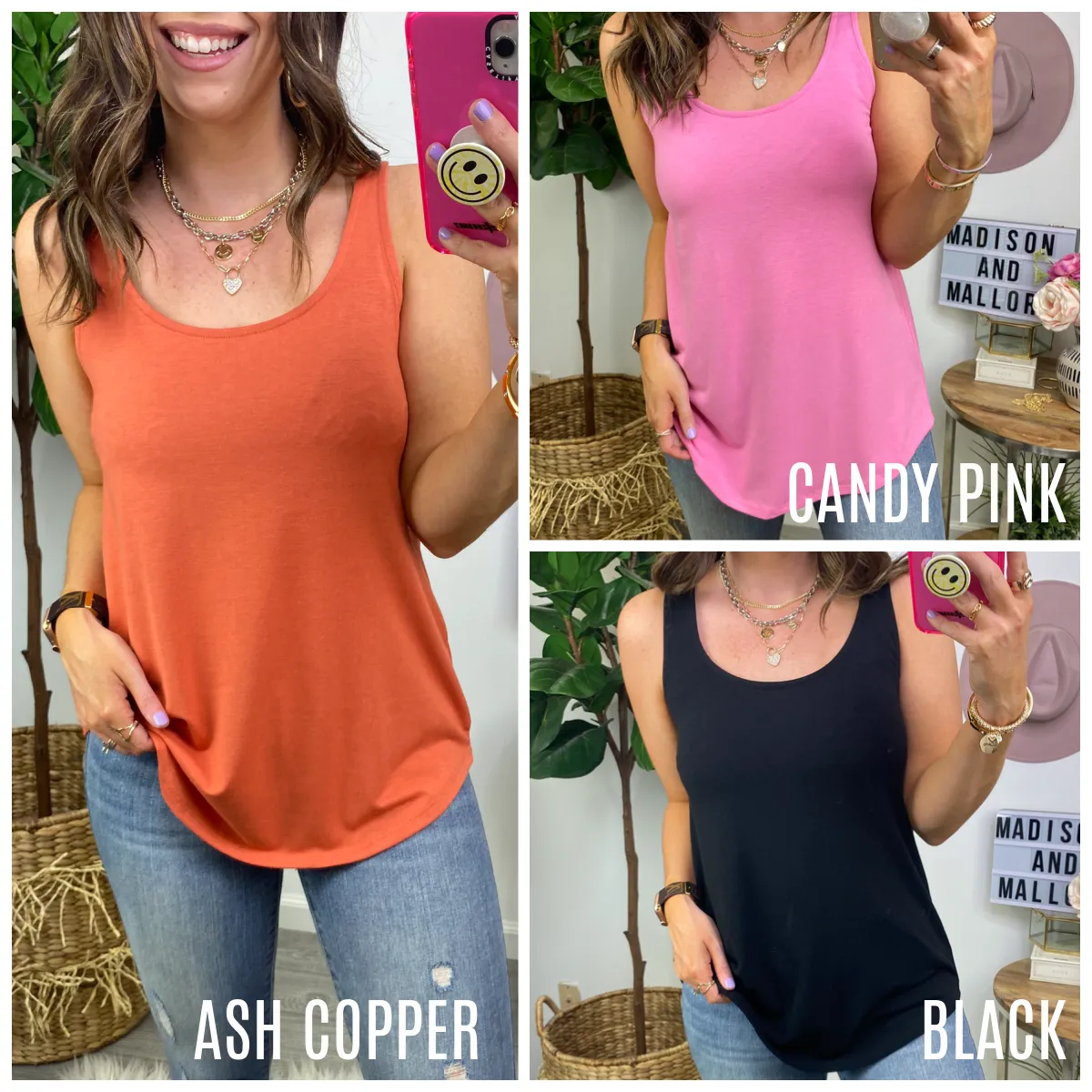 Lyza Rounded Hem Flowy Tank - FINAL SALE
