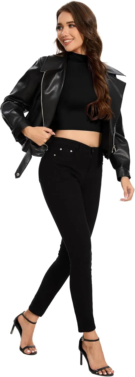 MadHeart Womens Long Sleeve Crop Tops Slim Fit Cropped Mock Neck Base Layer Shirts