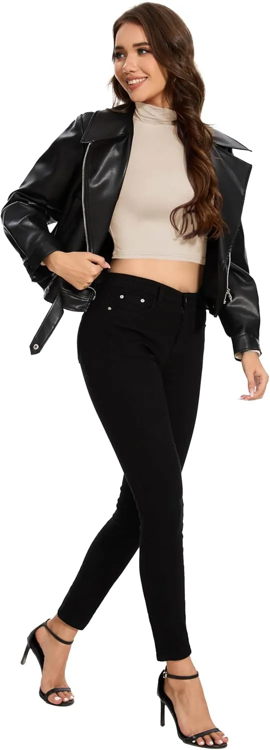 MadHeart Womens Long Sleeve Crop Tops Slim Fit Cropped Mock Neck Base Layer Shirts