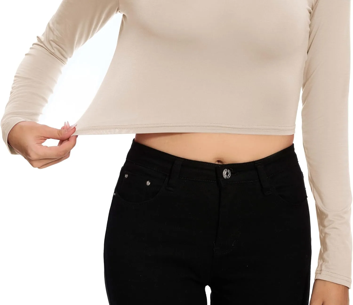 MadHeart Womens Long Sleeve Crop Tops Slim Fit Cropped Mock Neck Base Layer Shirts
