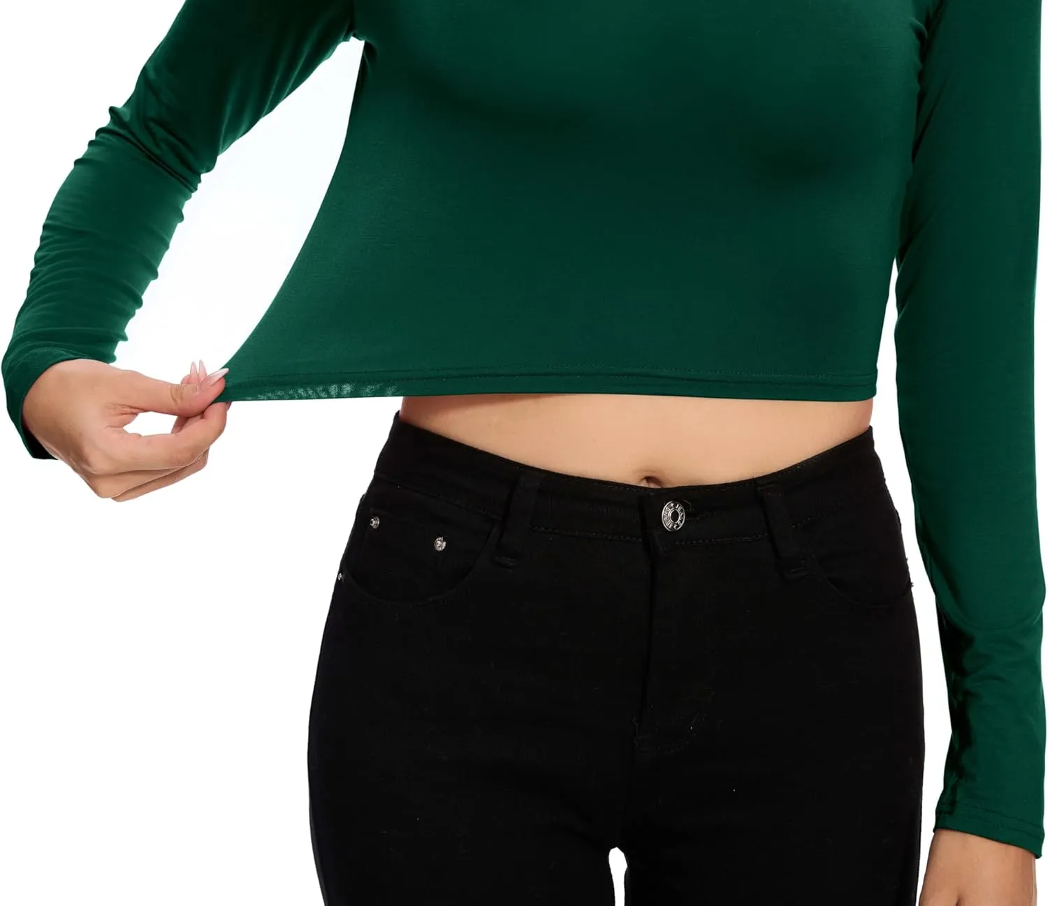 MadHeart Womens Long Sleeve Crop Tops Slim Fit Cropped Mock Neck Base Layer Shirts