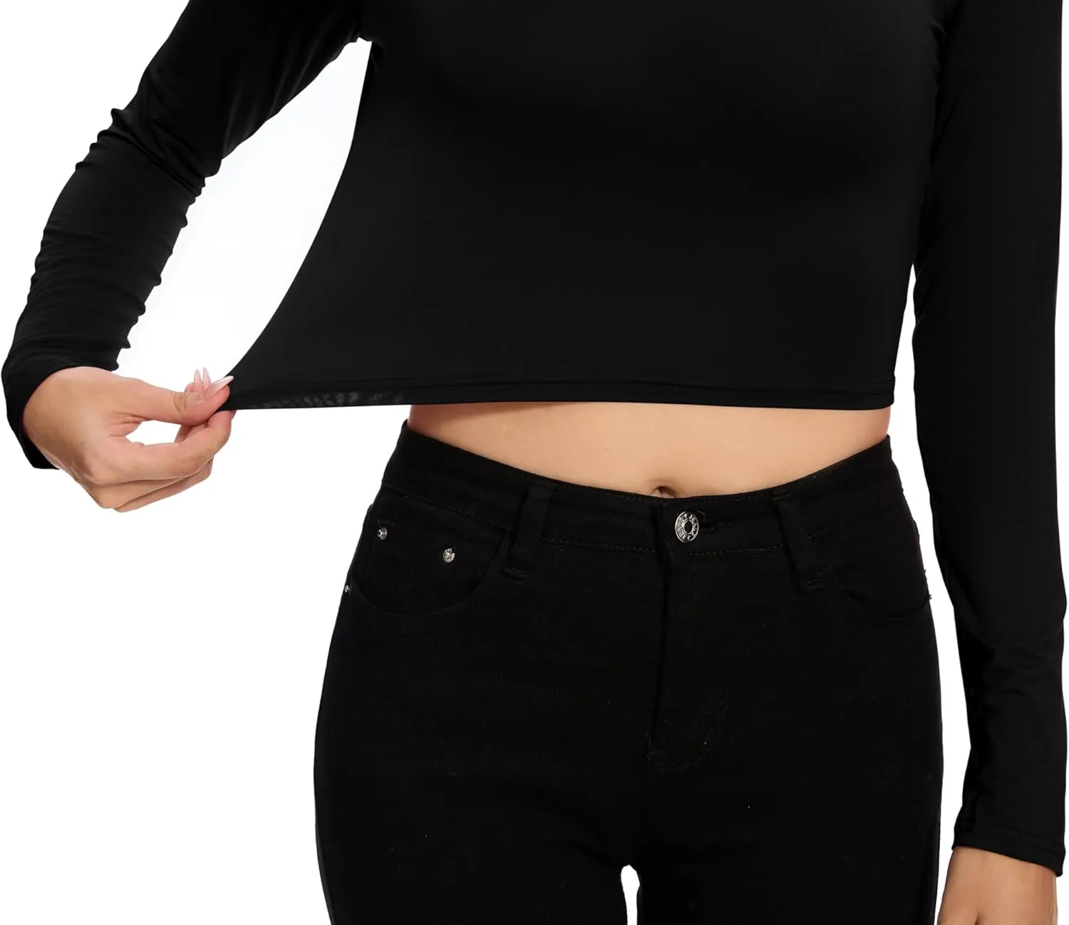 MadHeart Womens Long Sleeve Crop Tops Slim Fit Cropped Mock Neck Base Layer Shirts