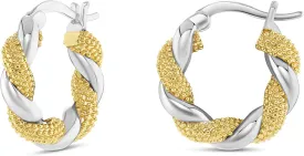 Milla Two Tone Earrings - Small Twisted 14K Gold and Sterling Silver Plated Mixed Metal Earrings, Lightweight and Hypoallergenic