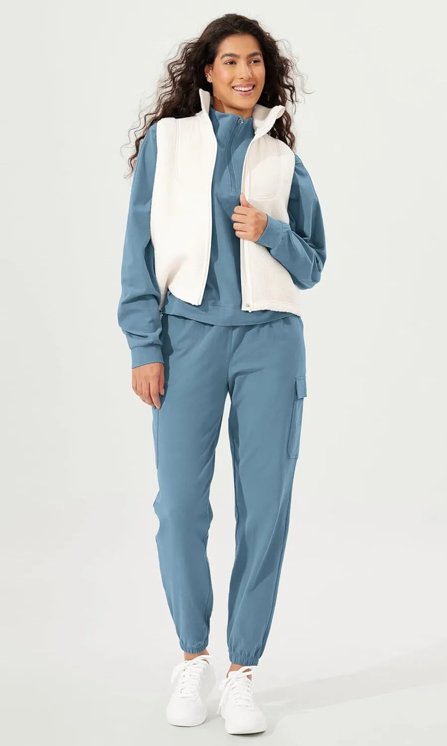 ODODOS Cargo Jogger Pants for Women Purevibe Cotton Mid Waist Track Cuff Lounge Sweatpant with Pockets