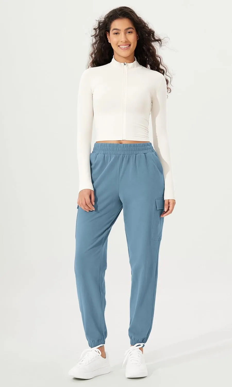ODODOS Cargo Jogger Pants for Women Purevibe Cotton Mid Waist Track Cuff Lounge Sweatpant with Pockets