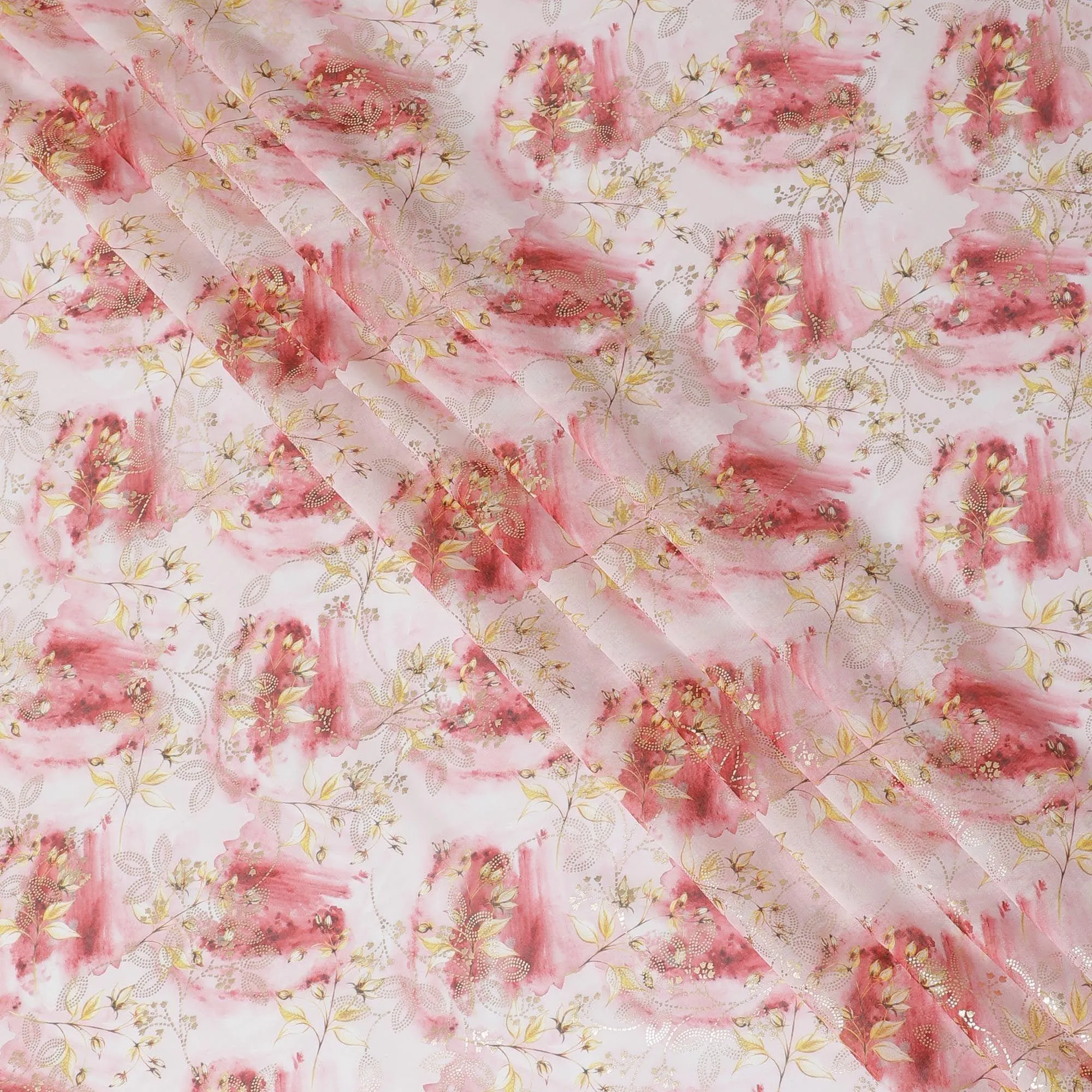 Off white Premium cotton voile fabric with multicolor print having golden foil print in floral design-D13165