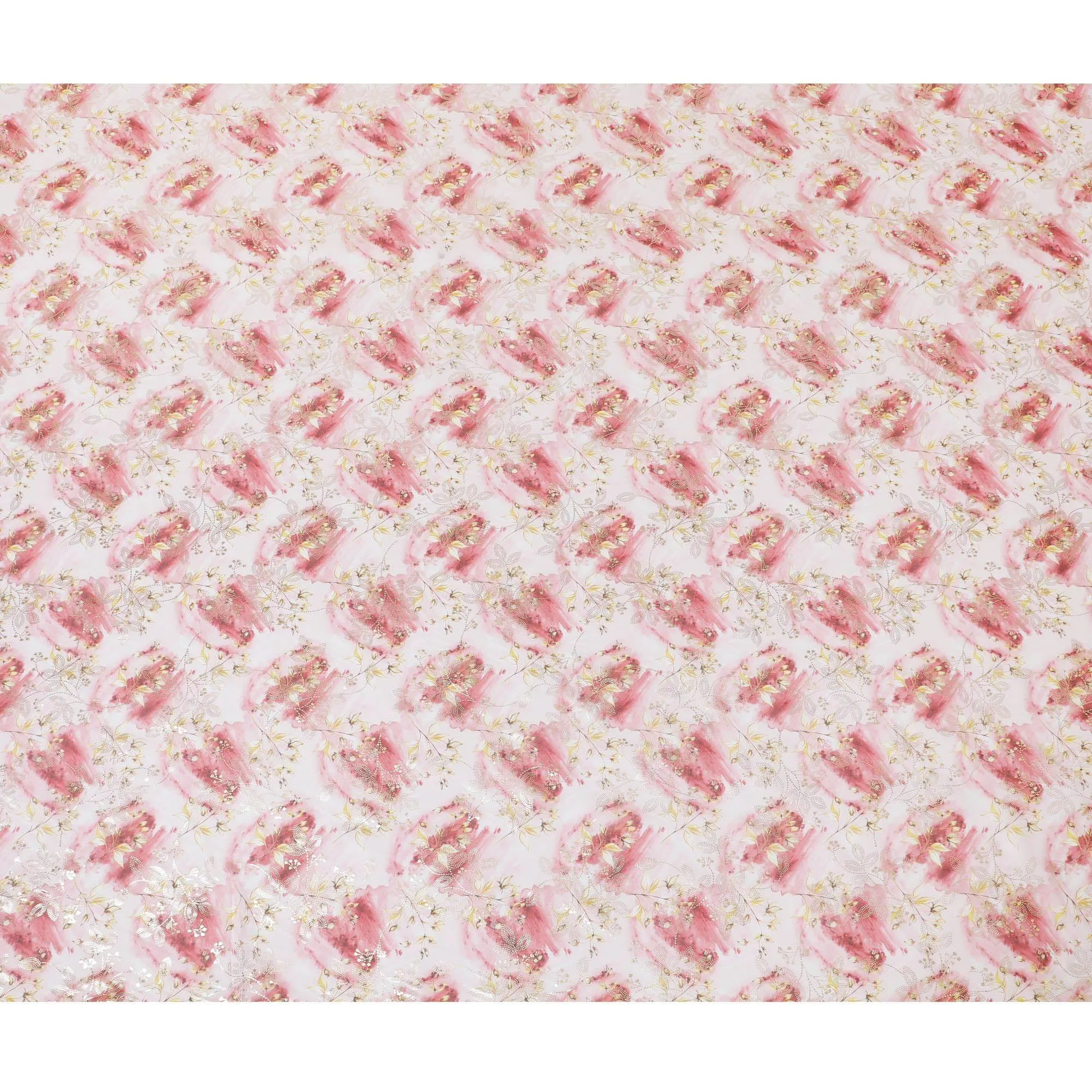 Off white Premium cotton voile fabric with multicolor print having golden foil print in floral design-D13165
