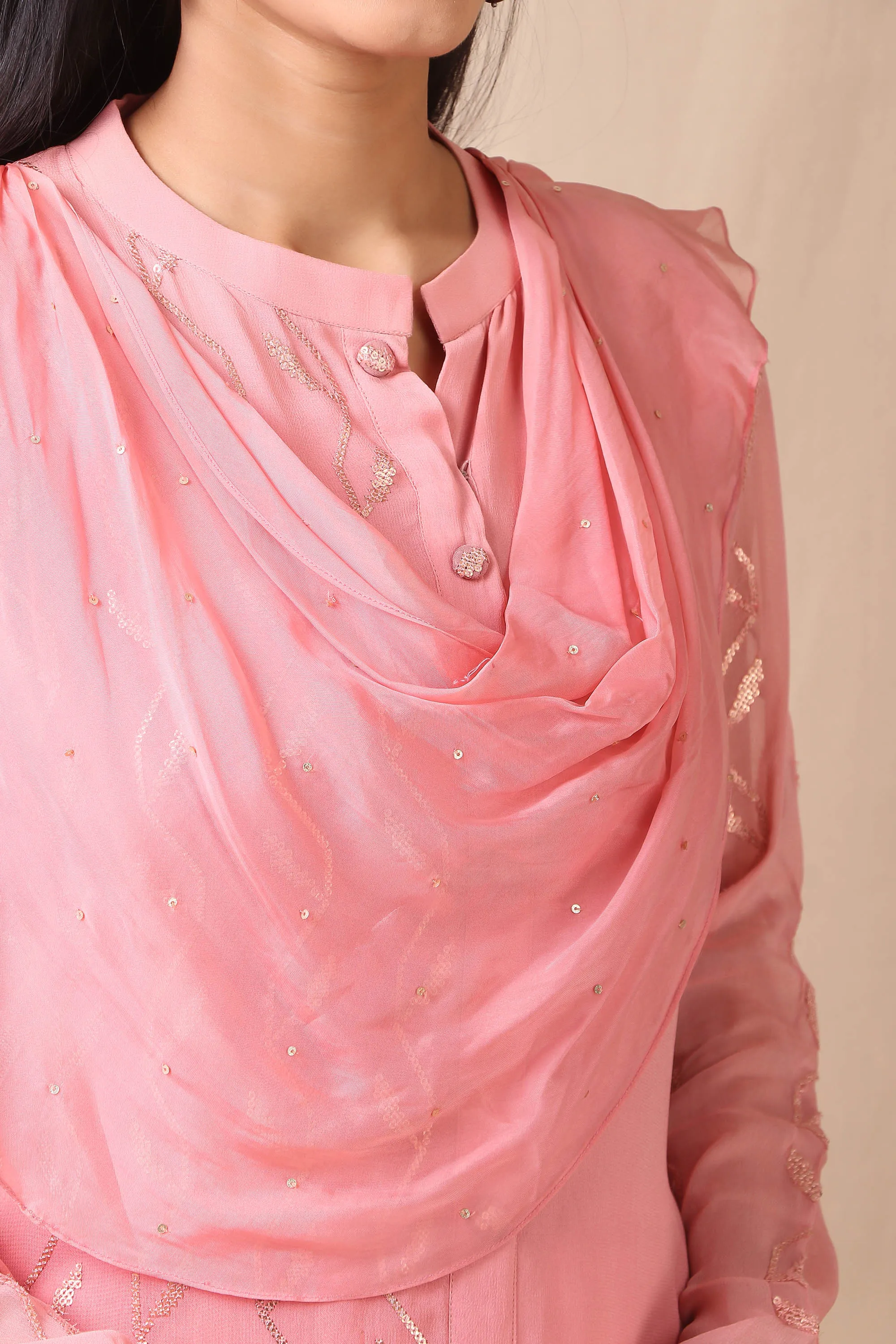 Pink Color Scarf Style Kurta Set