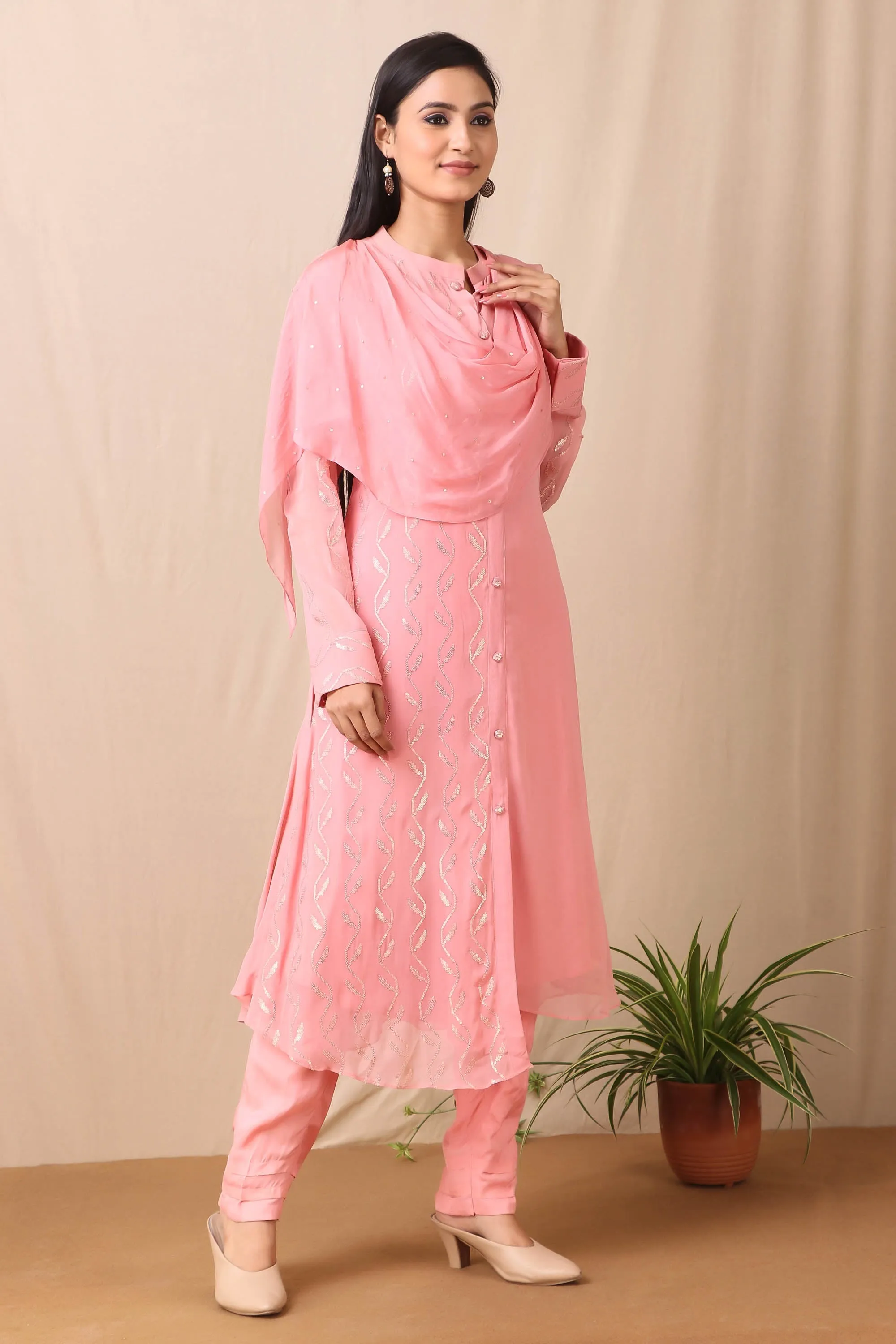 Pink Color Scarf Style Kurta Set