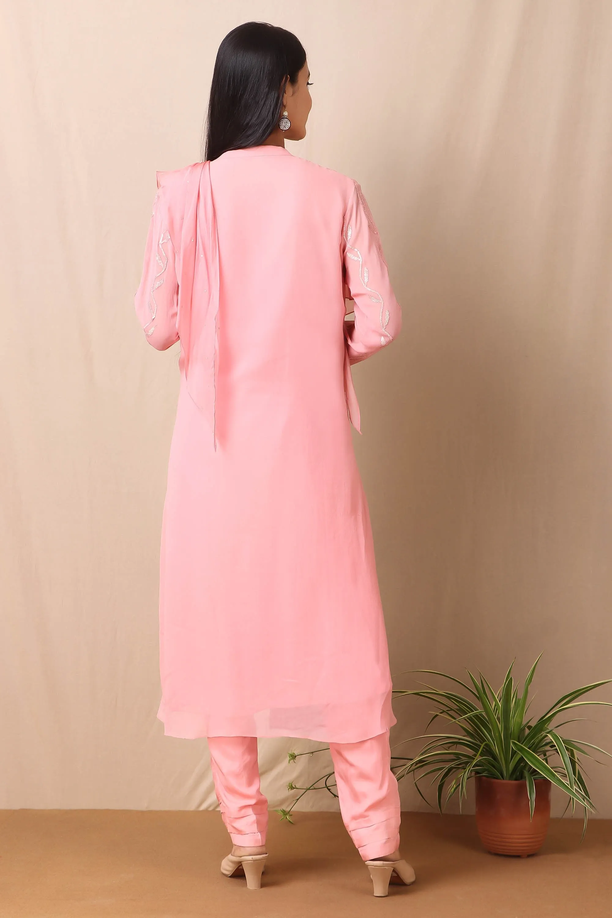 Pink Color Scarf Style Kurta Set