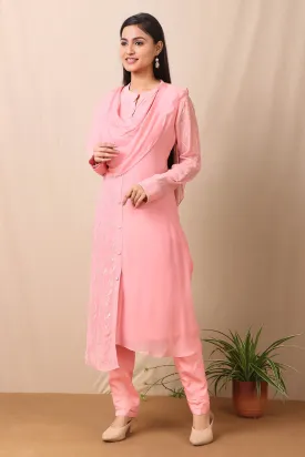 Pink Color Scarf Style Kurta Set