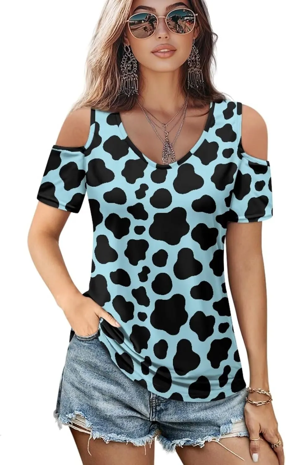PinUp Angel Women Casual Tops Cut Out Cold Shoulder Short Sleeve T Shirts Fashion Summer Tunic Blouse Shirts