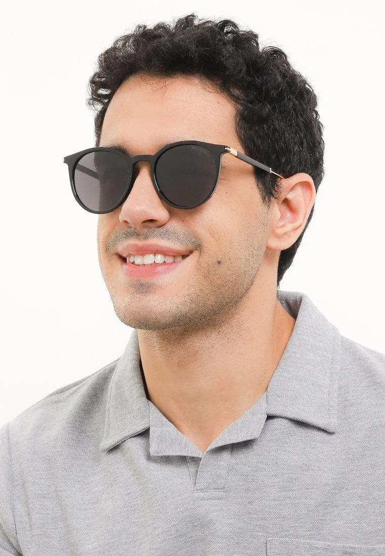 Polarized Stainless Frame Apollo Round Sunglasses - Black Gold