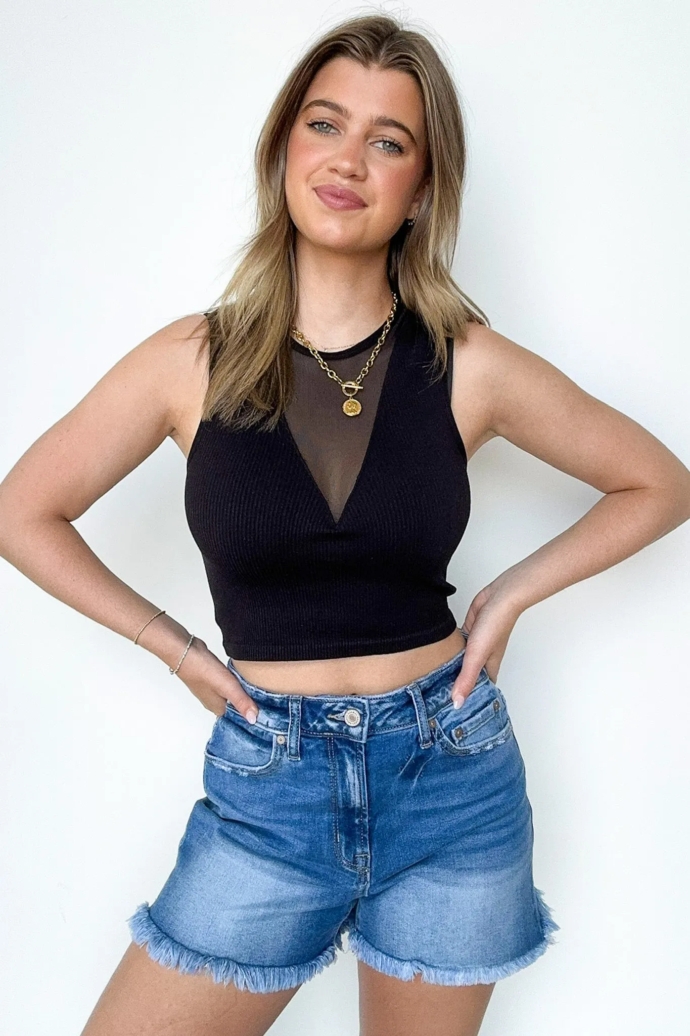 Raine Ribbed Mesh V-Neck Tank Top - FINAL SALE