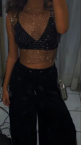 Rhinestone Mesh Top