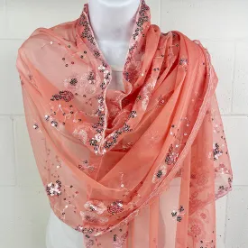 Sequin Fringe Multi Use Scarf Shawl Wrap Coral (1 units)