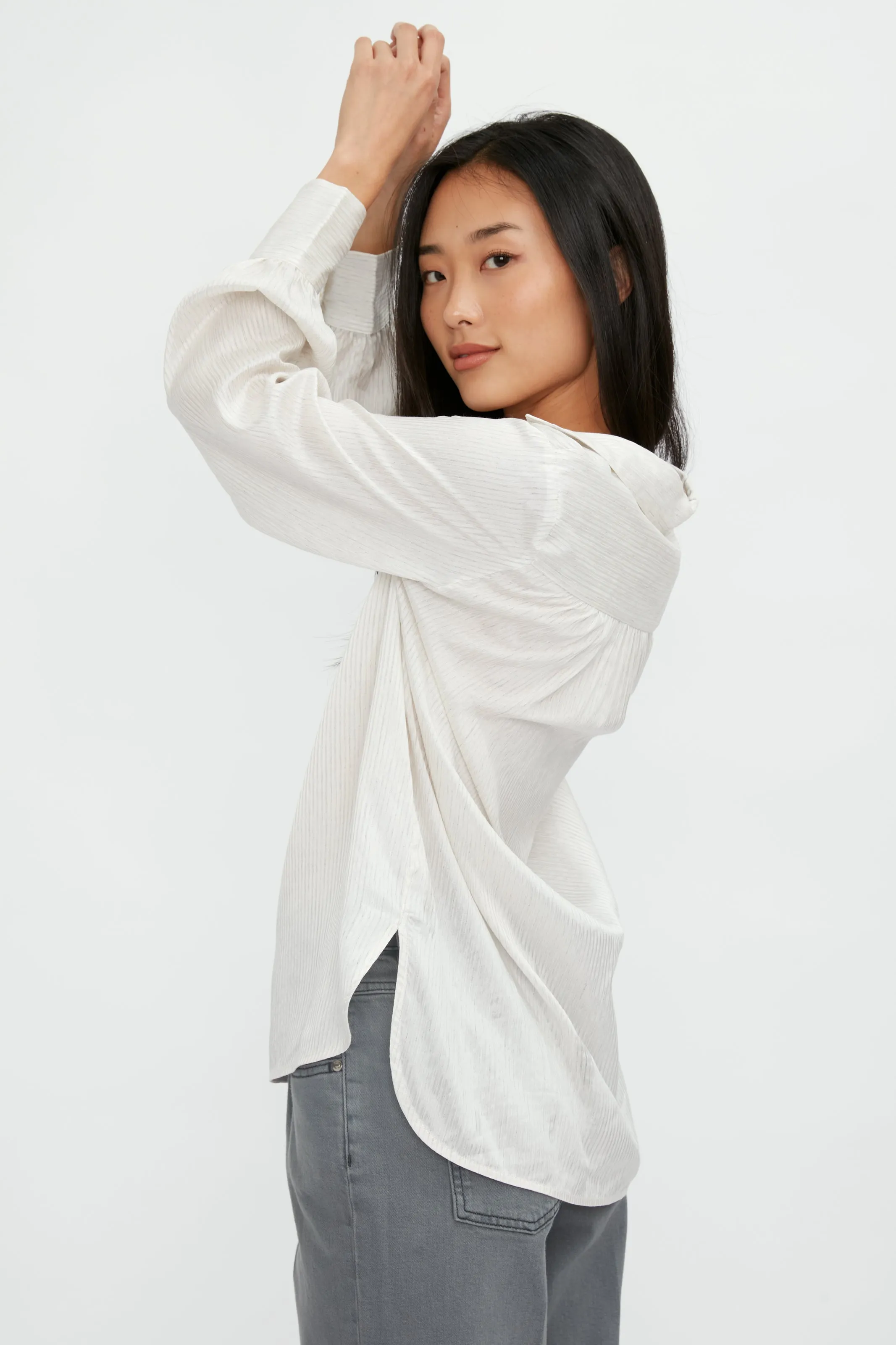 Silk Voile Blouse in Grey Stripe