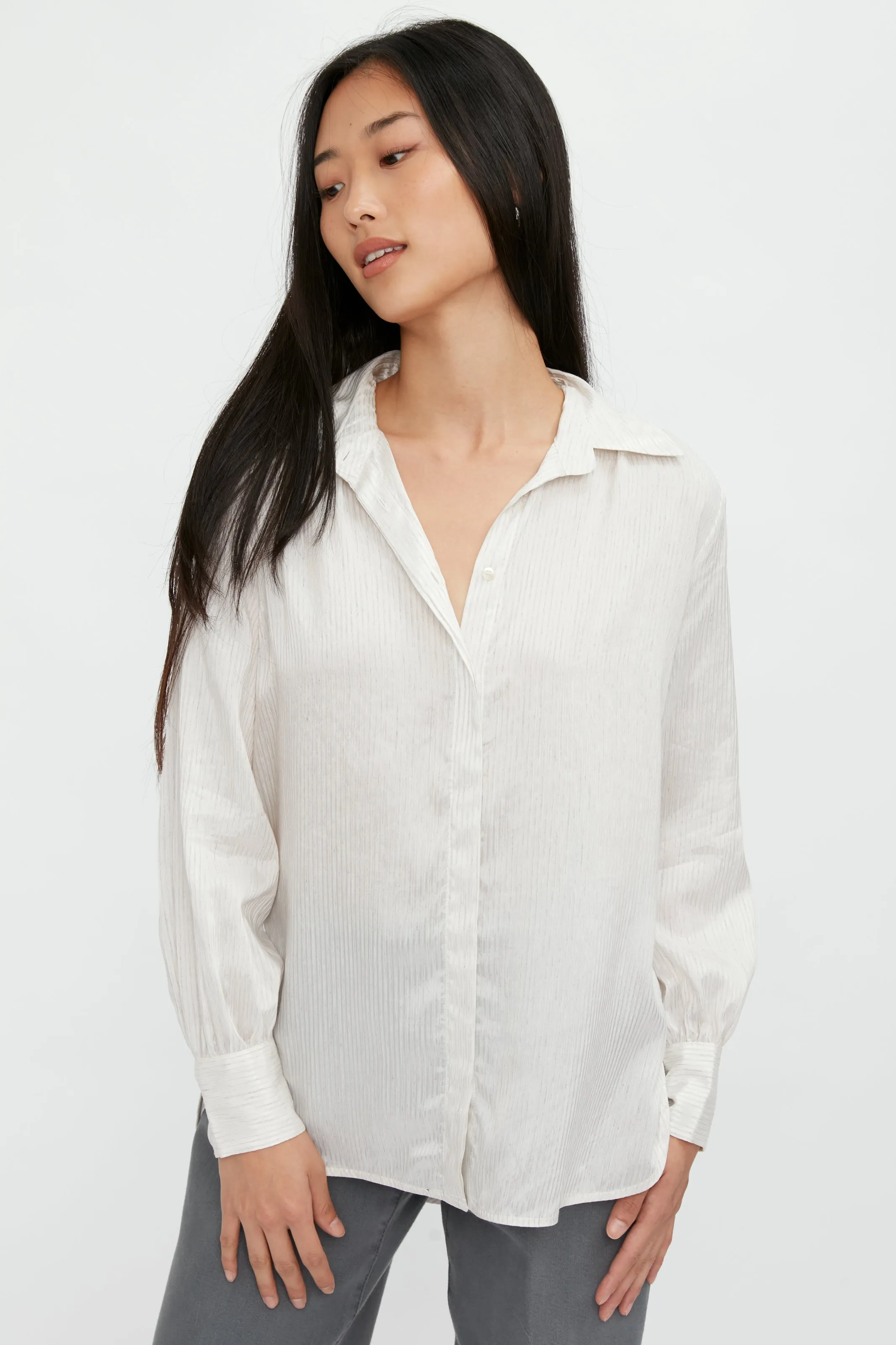 Silk Voile Blouse in Grey Stripe