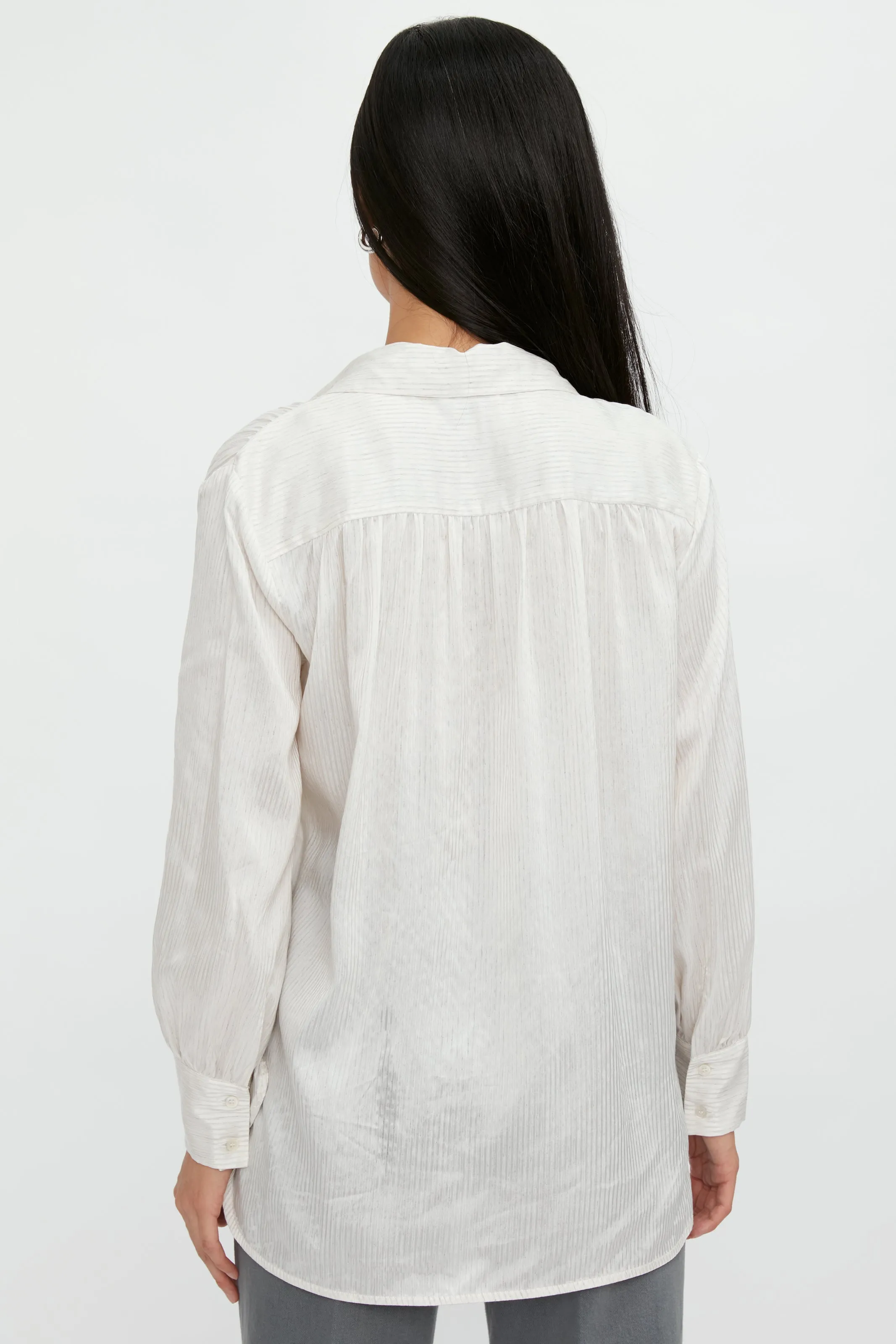 Silk Voile Blouse in Grey Stripe