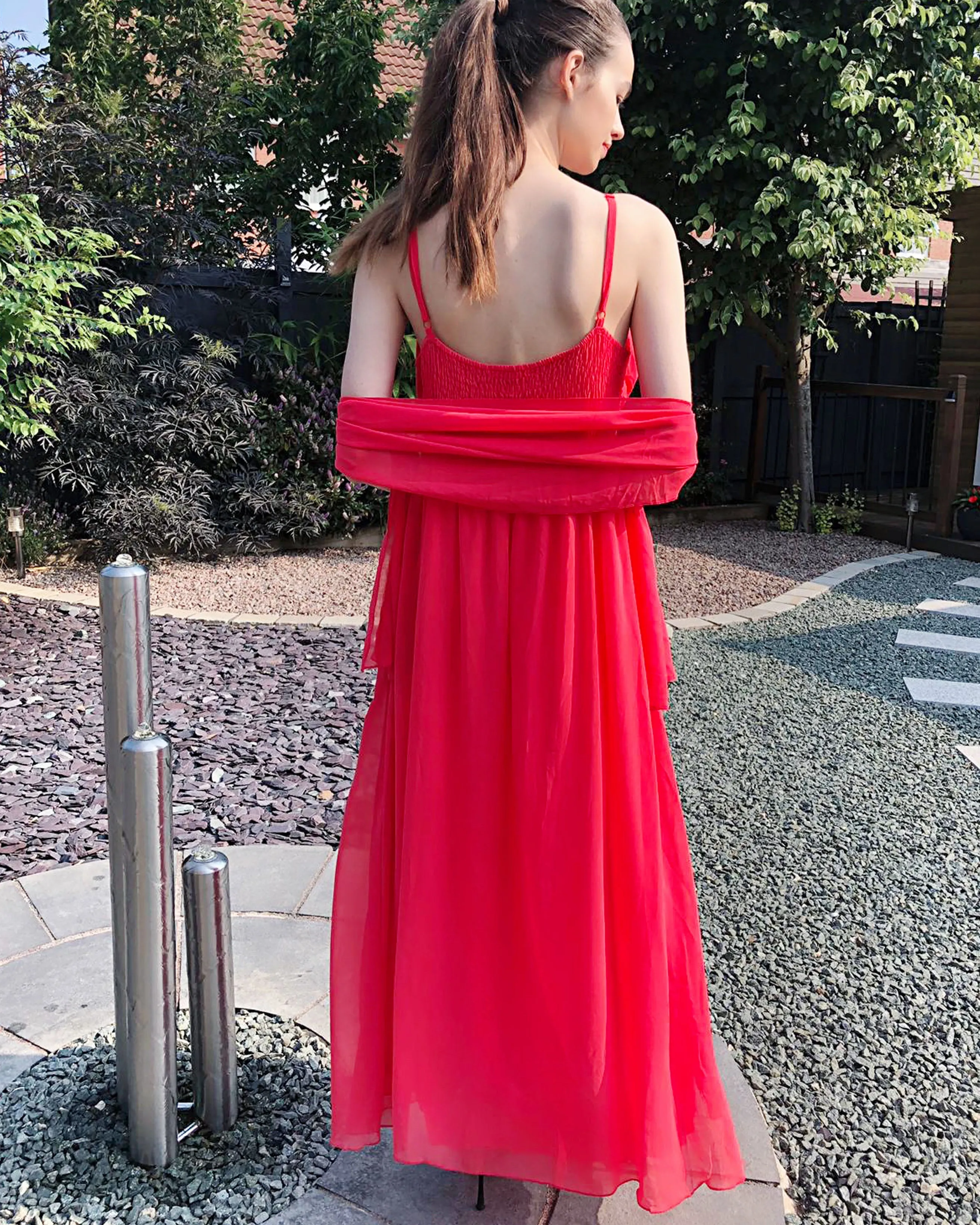 Strappy Chiffon Maxi Dress with Sequin waist detail and scarf (ROSE)