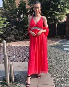 Strappy Chiffon Maxi Dress with Sequin waist detail and scarf (ROSE)