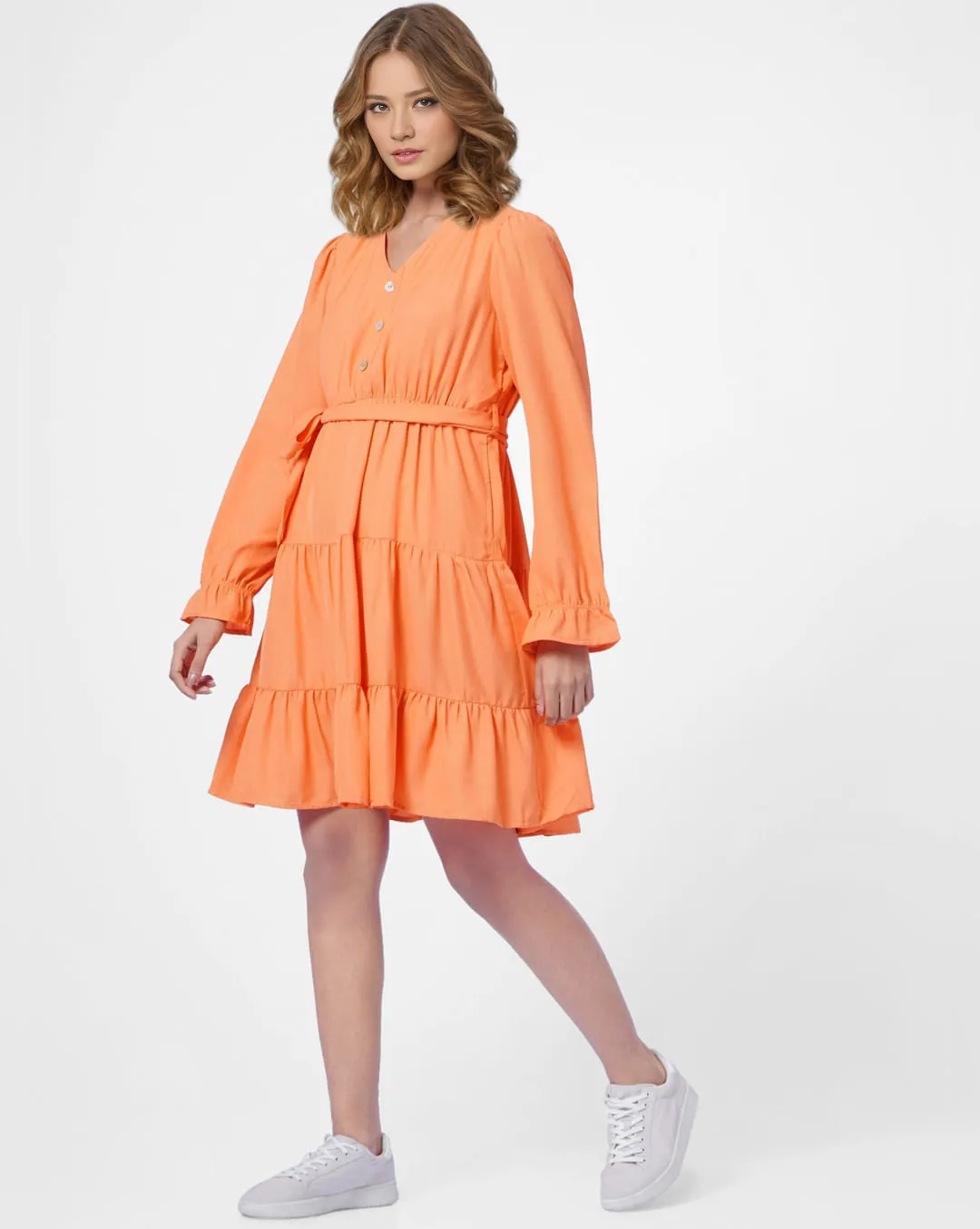 Sunset Orange Tiered Dress
