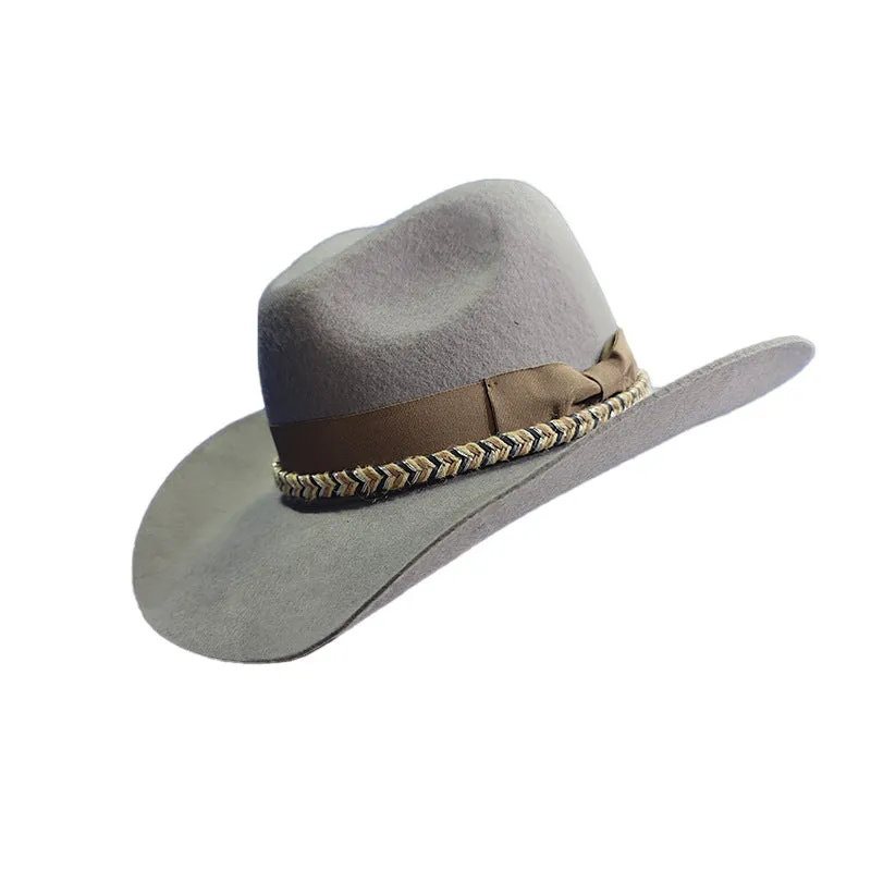 Sunset Rider Cowboy Hat in Light Grey with Brown and Black Bands