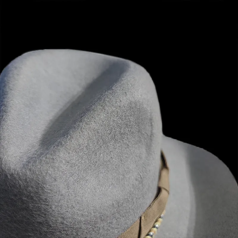 Sunset Rider Cowboy Hat in Light Grey with Brown and Black Bands