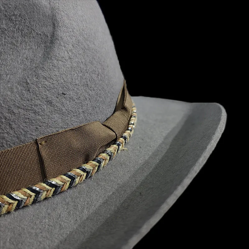 Sunset Rider Cowboy Hat in Light Grey with Brown and Black Bands