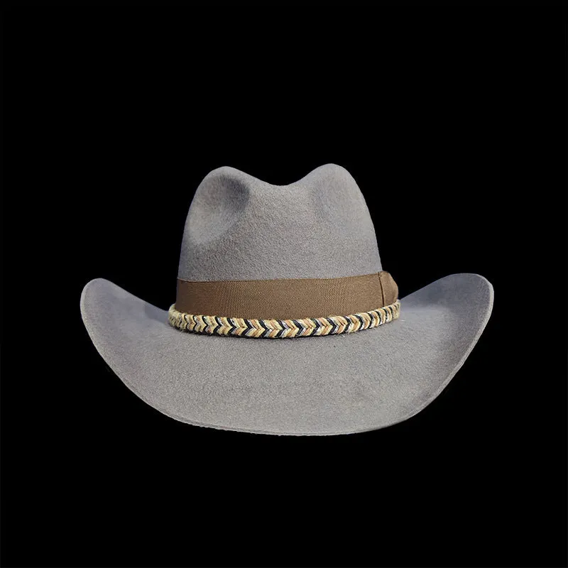 Sunset Rider Cowboy Hat in Light Grey with Brown and Black Bands