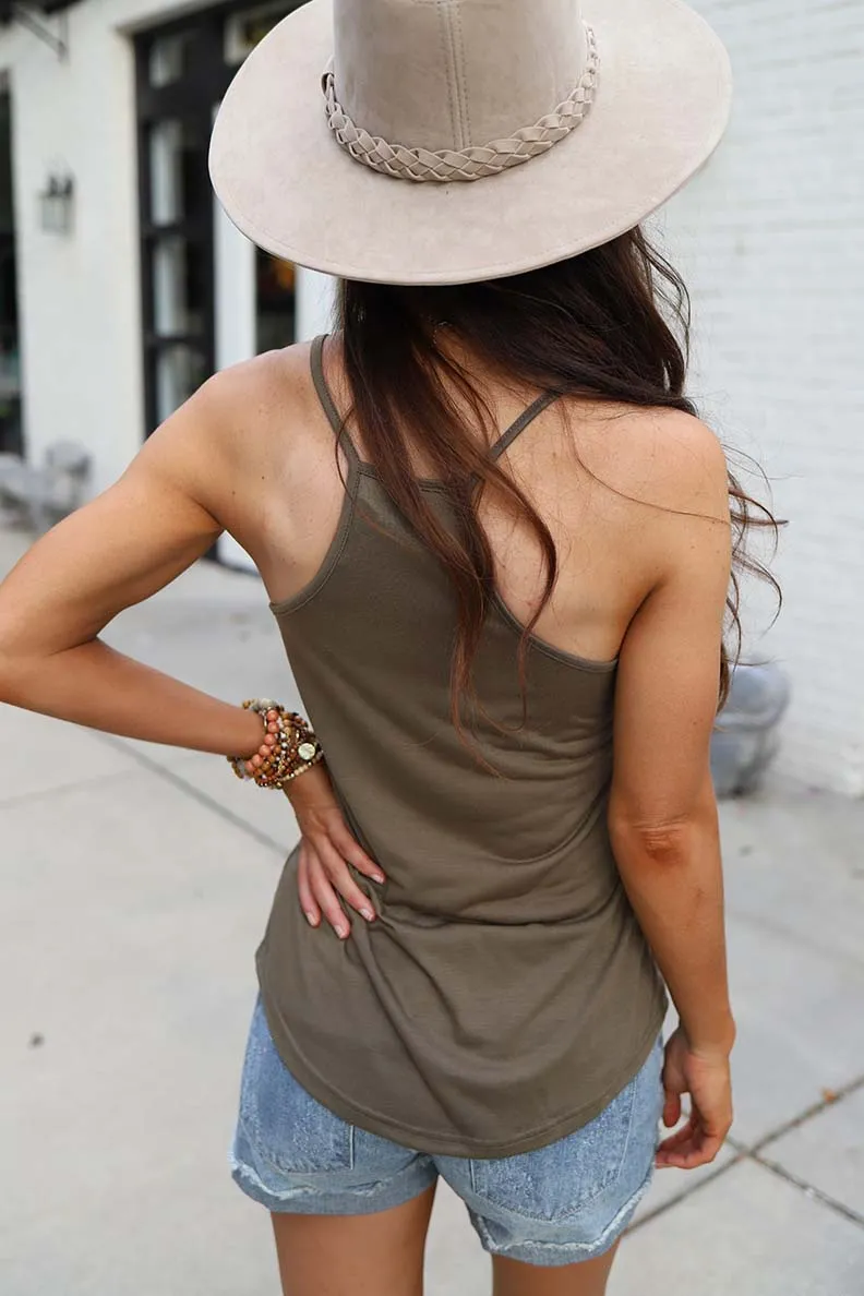 The Lexi Razorback Basic Cami Tank- Olive