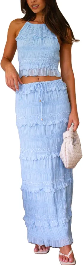 Two Piece Maxi Skirt Sets for Women Summer Ruffle Long Skirt and Tank Top Y2k 2 Piece Set Cocktail Vacation Outfits