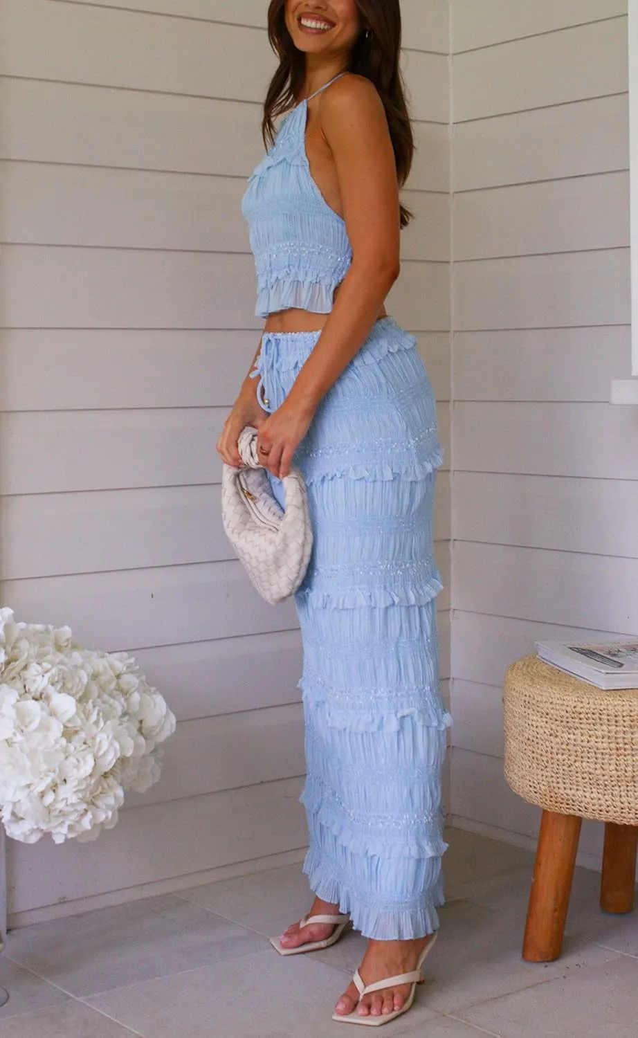 Two Piece Maxi Skirt Sets for Women Summer Ruffle Long Skirt and Tank Top Y2k 2 Piece Set Cocktail Vacation Outfits