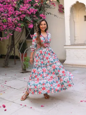 White Cotton Designer Detailed Tiered Dress