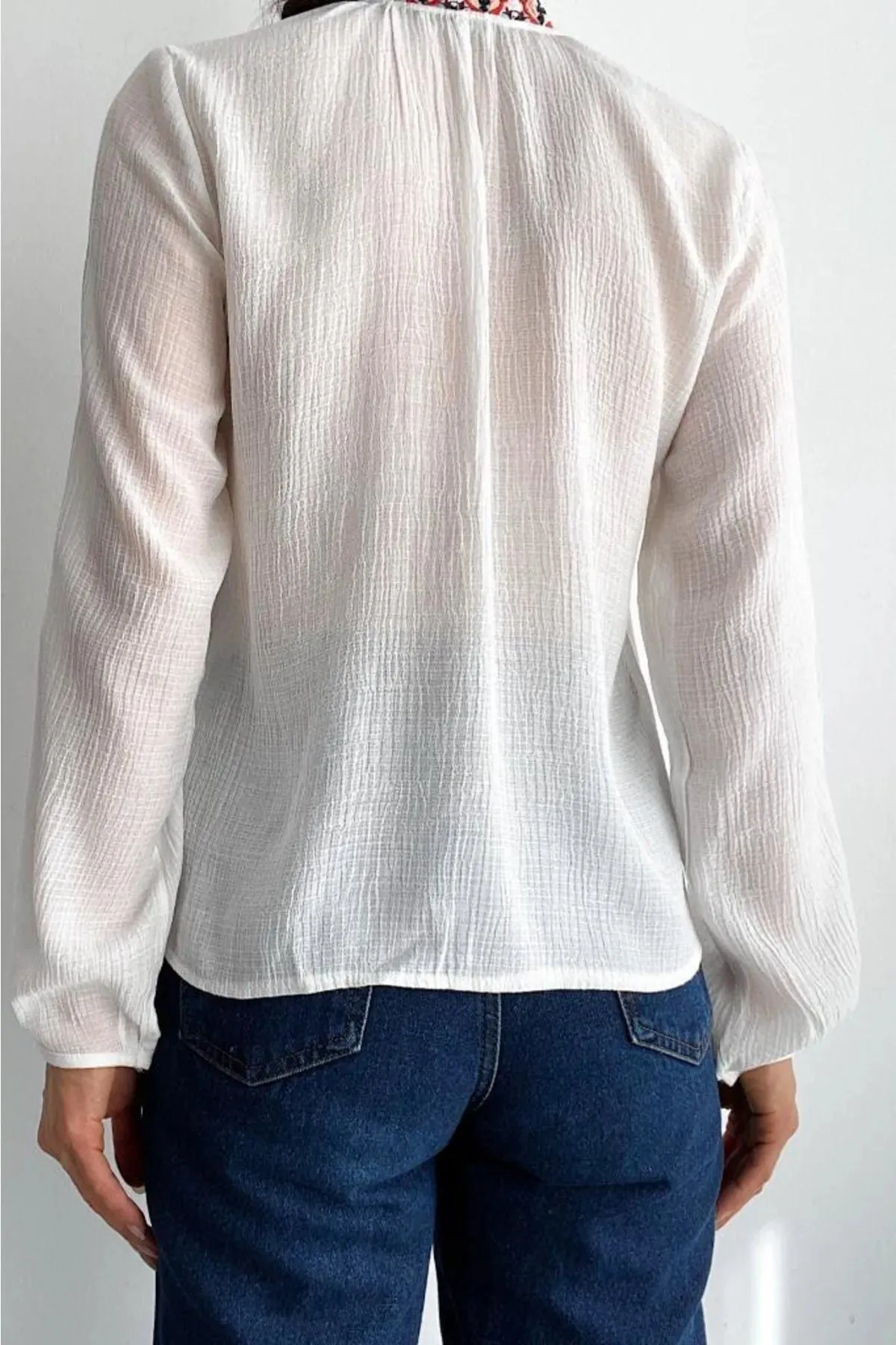 White Cross-stitch Embroidered Button And Lace Detailed Vintage Ethnic  Pattern Women's Blouse,Gift For Her,Boho Blouse,Vintage Blouse