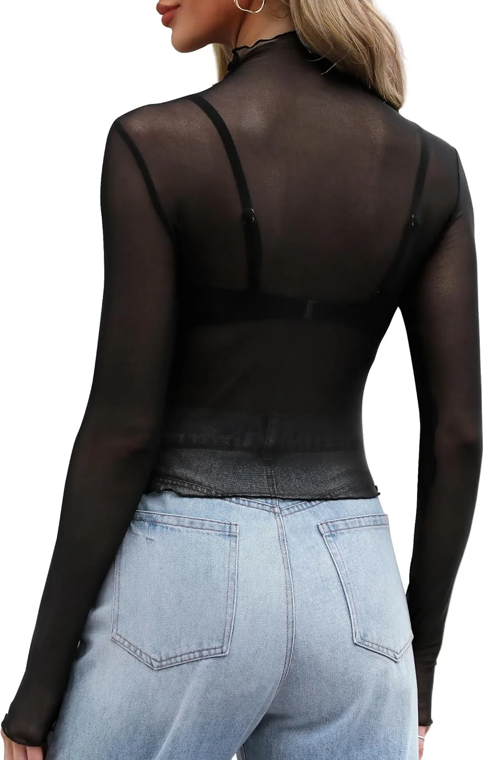 WIHOLL Womens Mesh Sheer Tops Sexy Crew Neck Summer Loose FIt Party Clubwear Shirts