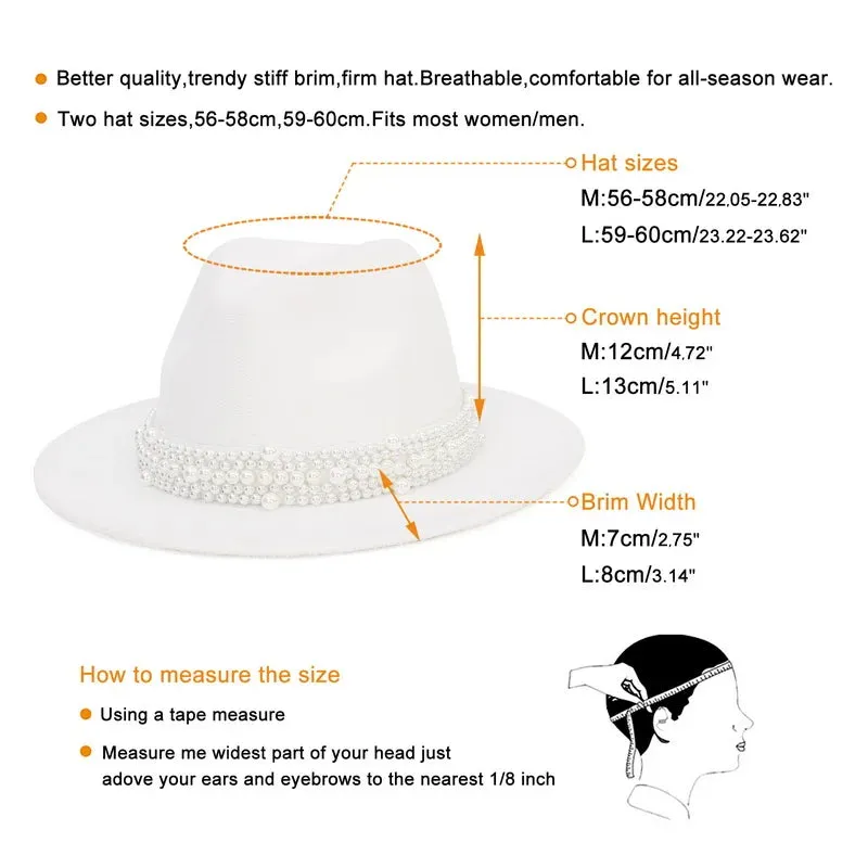 Women Pearl Ribbon Felt Fedora Hat