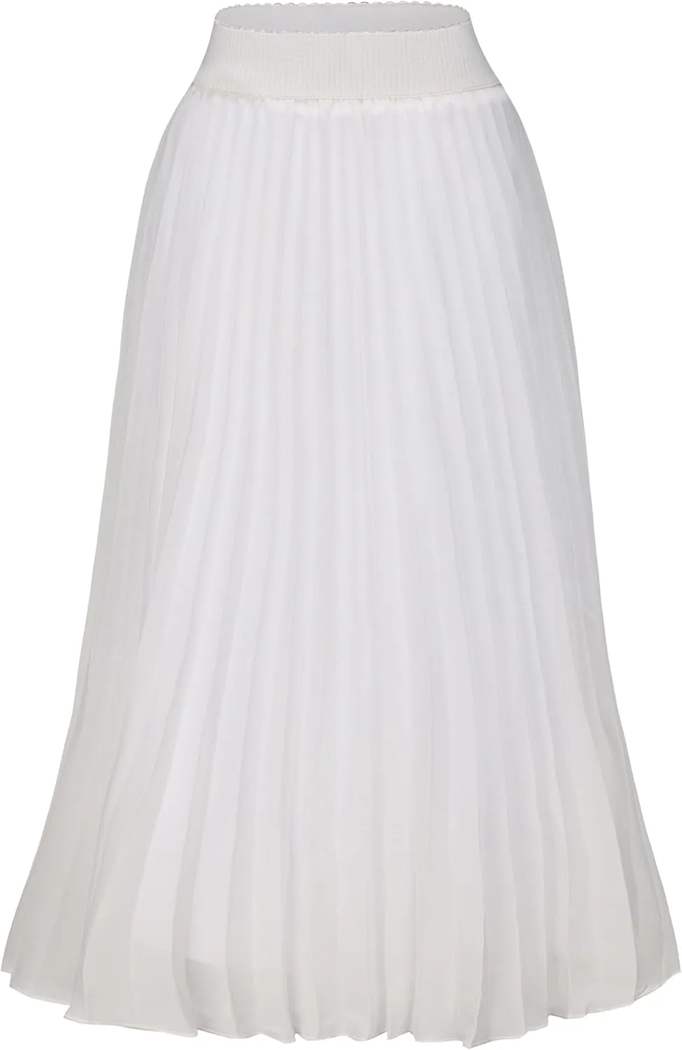 Womens Chiffon High Waist Skirt Pleated A-Line Swing Elastic Shirring Midi Length