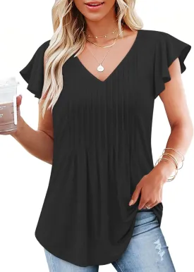 Womens Summer Tops 2025 Short Cap Sleeve Y2K Shirts Workout V Neck Tunics Trendy Basic Casual Business Women Blouse