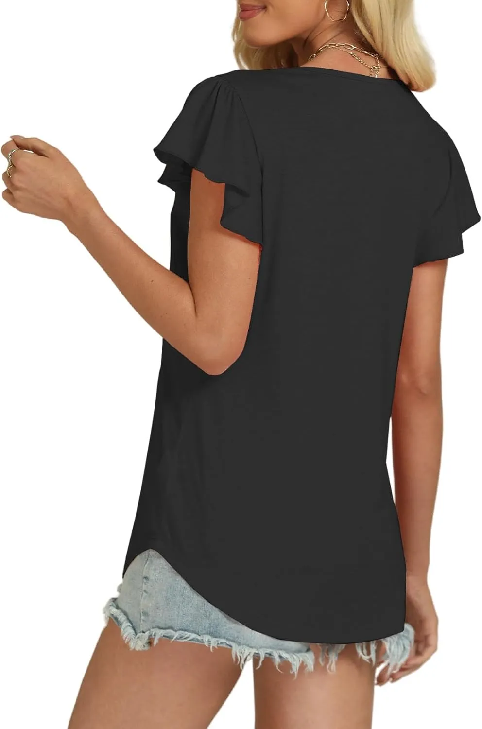 Womens Summer Tops 2025 Short Cap Sleeve Y2K Shirts Workout V Neck Tunics Trendy Basic Casual Business Women Blouse