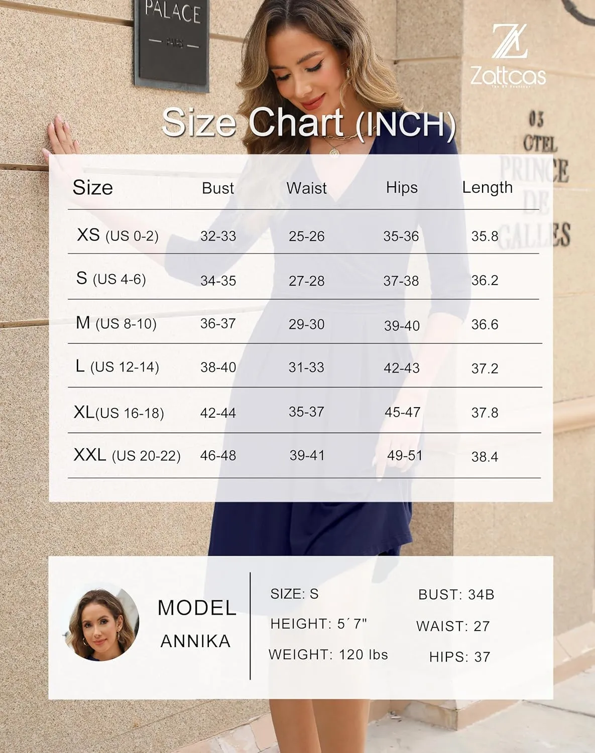 Zattcas Women's 2025 Spring Casual Dresses V Neck 3/4 Sleeve Empire Pleated Fit and Flare Knee Length Dress with Pockets
